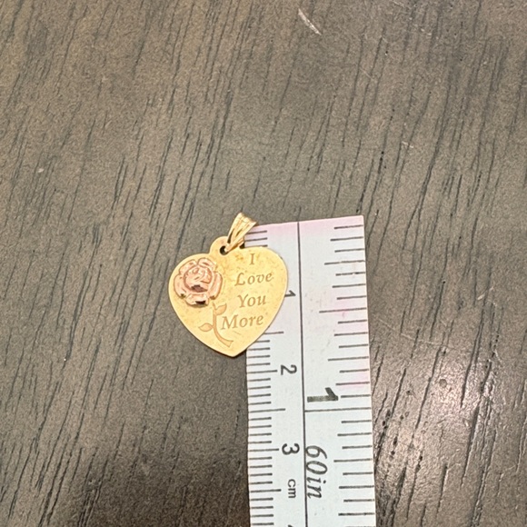 Romantic 10 K Gold Heart Pendant with Rose Accent - Picture 3 of 3